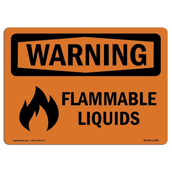 Safety Sign, OSHA WARNING, 3.5" Height, 5" Width, Liquidos Inflamables, Landscape, 10PK